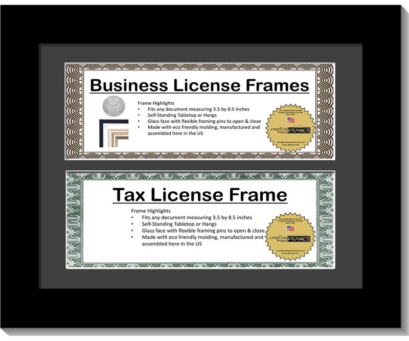 Creative Picture Frames Dl8.5X11Bk-B Satin Black Double Business License Frame With Two 3X8.5-Inch Opening Mat Including Easel Stand And Wall Hangers - Image 1